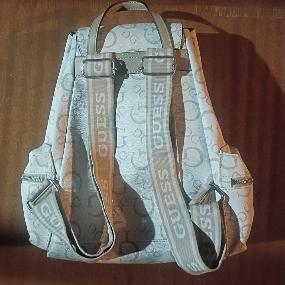 GUESS Beige Monogram Drawstring Backpack - Picture 6 of 16